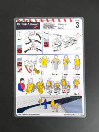 Safety Card Maersk British Airways Bac 1 - 11 Series 400