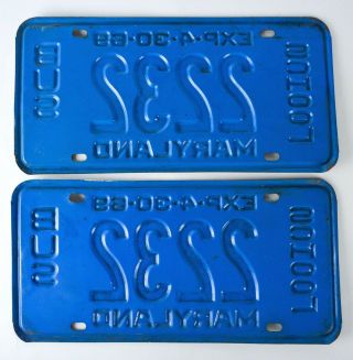1969 (1960) Maryland MD License Plate School Bus Matching Set Pair Blue White 3