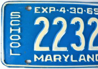 1969 (1960) Maryland MD License Plate School Bus Matching Set Pair Blue White 4