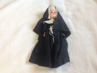 Vintage Antique 12 " Catholic Nun Doll Black Habit,  Open Eyes