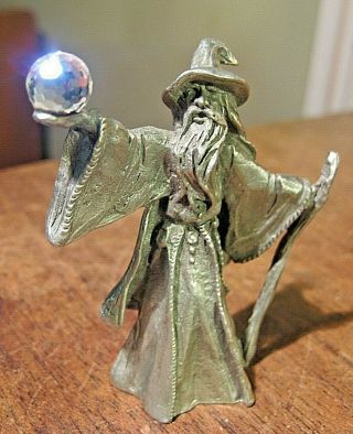 Vintage Gandalf Wizard Crystal Ball Dragon Pewter Sculpture Figurine Potter Sign