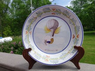 1819 French Ceramic Plate The Last Ascent Of Mme.  Blanchard Early Ballooning