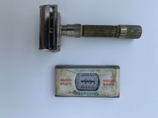 Vintage Gillette Safety Razor Adjustable With 5 Settings Fatboy & Silver