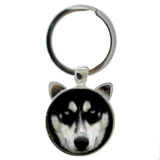 Sled Dog Siberian Husky Key Chain Husky Glass Photo Metal Key Ring Holder