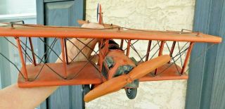 Vintage Metal Bi - Plane Orange - Red Wwi Military Airplane Decor British