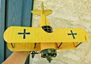 Vintage Metal Bi - Plane Yellow Wwi Military Airplane - German Insignia