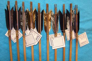 9 Nine Handmade Navajo Arrows W/different Feathers & Stone Chipped Arrowheads