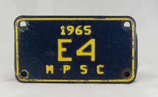 1965 Michigan M.  P.  S.  C.  License Plate - Rare - - " E4 "