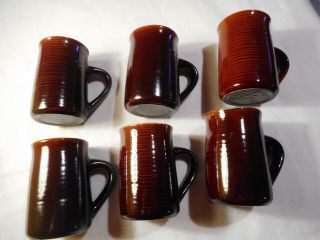 6 Vintage Redwing Pottery Brown and Teal Coffee Mugs. 3
