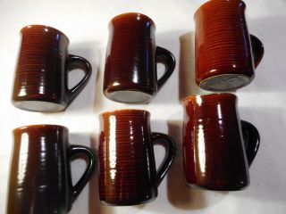 6 Vintage Redwing Pottery Brown and Teal Coffee Mugs. 4