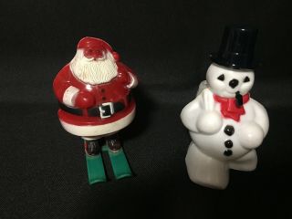 Rosbro Hard Plastic Snowman With Pipe And Rosen Santa On Skis Candy Container