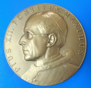 Vintage Old Bronze Medal Pope Pius Xii Signed A.  Hartig