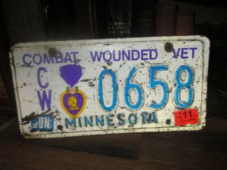 2011 Minnesota License Plate Automobile Auto Combat Wounded Vet Purple Heart