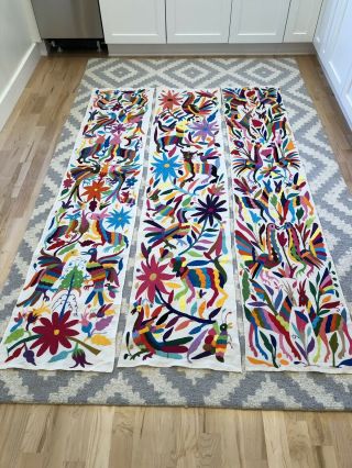 3 Gorgeous Authentic Mexican Otomi Mayan Art Embroidered Table Runners Set
