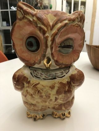 Vintage Shawnee Pottery Winking Owl Cookie Jar 1940’s Made In Usa