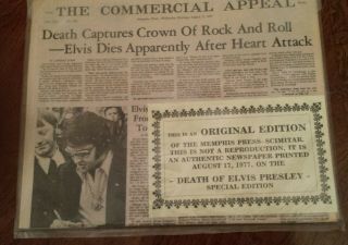 Elvis Presley 2 Death Newspapers:1977 Memphis Press Scim.  /comm.  Appeal - Originals