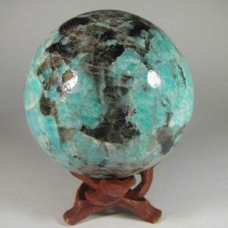 2.  9 " Amazonite W/ Smoky Quartz,  Mica Crystal Sphere Ball W/ Stand - Madagascar