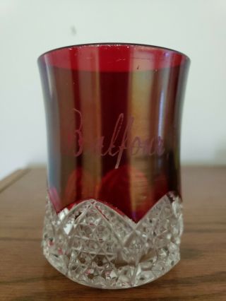 Heisey Glass Vtg Souvenir Balfour N.  D.  Tumbler Ruby Flashed Eapg North Dakota