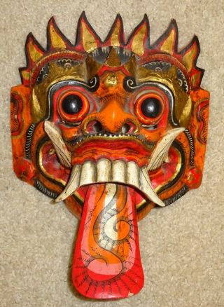 Vintage Hand Carved Wood Garuda Mask Painted Bali Barong Wall Decor Art