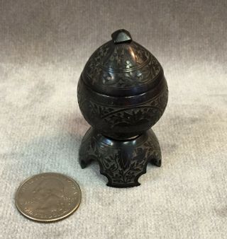 Antique Carved Betel Nut Snuff Box With Lid And Stand