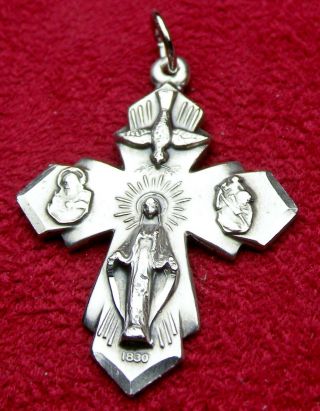 Carmelite Nun Vintage Miraculous Medal Saints Holy Spirit Sterling Rosary Cross