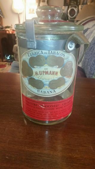 Vintage H.  Upmann Coronas Seasoned Cigar Tobacco Glass Jar Storage Humidor Rare