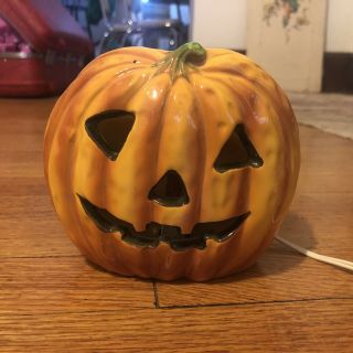 Relpo 5375 Vintage Halloween Light Up Pumpkin Jack O Lantern Planter -