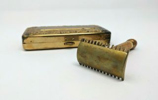 Vintage Old Type Gillette Safety Razor With Blade Box And Case 1920s Ball End