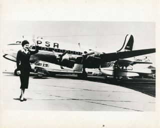 Psa Pacific Southwest Airlines 1950s 8x10 Stewardess & Airplane Photo