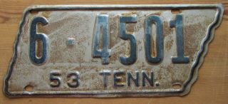 Tennessee 1953 Washington County State Shaped License Plate 6 - 4501