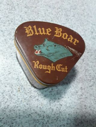 Vintage Antique Blue Boar Rough Cut Tobacco Triangle Shaped Tobacco Cigar Tin