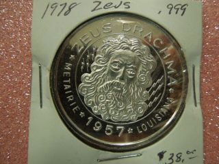 Silver Mardi Gras Doubloon, .  999 - 1978 Krewe Of Zeus