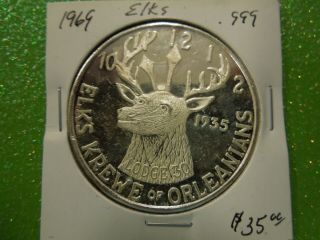 Silver Mardi Gras Doubloon, .  999 - 1969 Krewe Of Elks