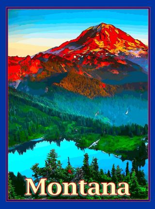 Montana Scenic Mountains United States America Travel Advertisement Art Poster