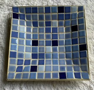 Set Vintage Mid Century Ceramic Mosaic Tile Trinket Dish 5 " X 5” And 7” By 7”.