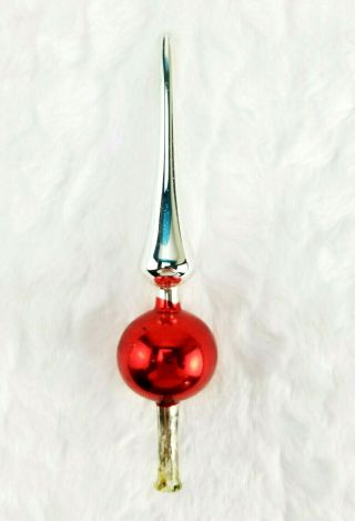 Vintage Silver/red Christmas Feather Tree Topper 6 "
