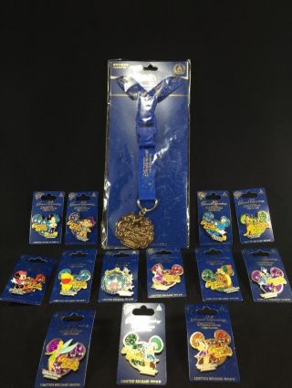 Shanghai Disney Pin Limited Release Grand Opening Set Of 13 Pins & Lr Lanyard