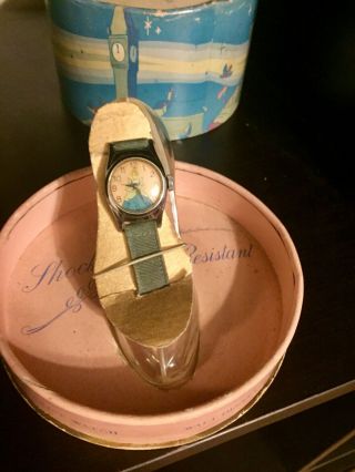 Rare Ingersoll Us Time Disney 1950 Cinderella Watch Box Slipper Antique