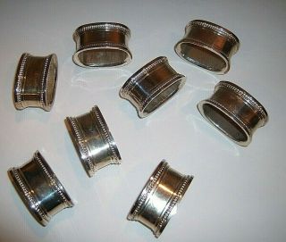 Vintage Silver Plate Napkin Rings Beaded Edge Set Of 8