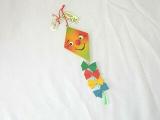 Vintage Christian Ulbricht Wood Kite Christmas Ornament W/orig Tag Bright Colors
