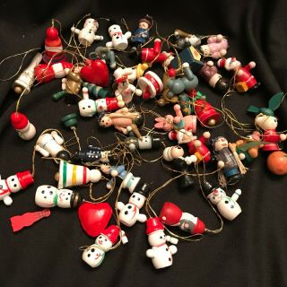Vintage Miniature Wooden 45 Hanging Christmas Ornaments Hand Painted