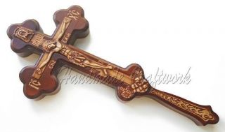 Large Orthodox Carved Wooden Altar Hand Cross Crucifix With Jesus Christ