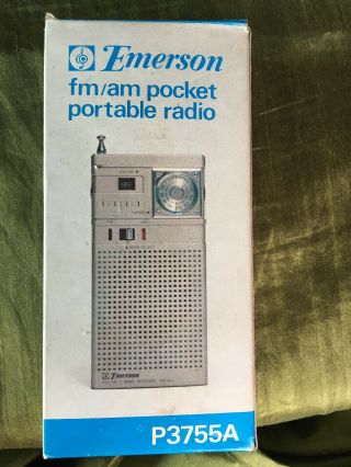 Vtg Emerson P3755a Transistor Handheld Am/fm Portable Pocket Radio