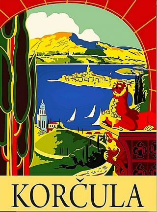 Korcula Yugoslavia Croatia Ocean Vintage Wall Decor Travel Art Poster Print