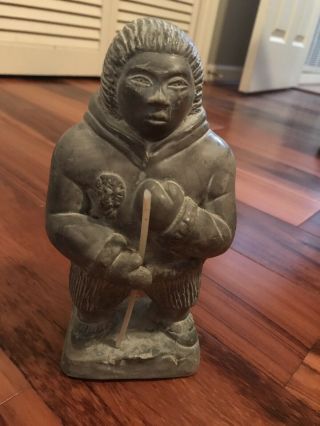 Inuit Art Eskimo Soapstone Carving Signed By Abbott Cond.