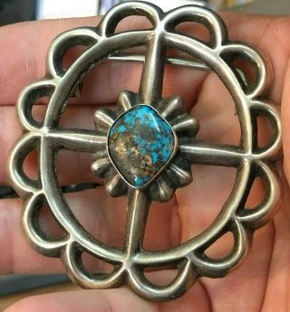 Traditional Navajo Sand Cast Belt Buckle With Red Mountain Turquoise