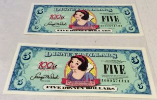Disney Dollars Dlr 2 - Sequential 2002 $5 " Snow White And The Seven Dwarfs