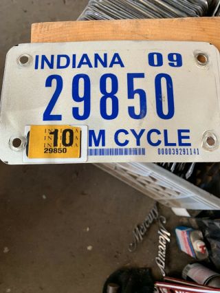 Indiana 2009 Motorcycle License Plate - 29850 - Tab 2010.