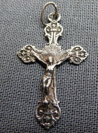 Antique French Silver Cross Unique Small Reliquary Pendent 1850c