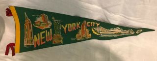 Vintage 1960s York City Felt Pennant Banner Statue Of Liberty Empire State